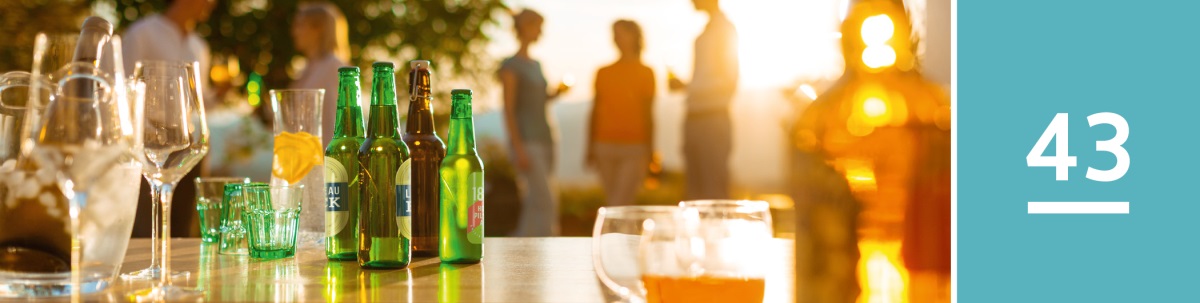 43. lekce. Při společenském setkání jsou na pultu k dispozici alkoholické i nealkoholické nápoje