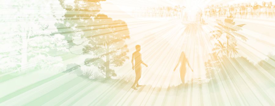 Jehova stvořil Evu a dává ji Adamovi za manželku