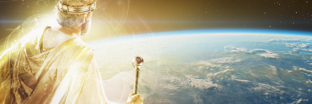 Ježíš se jako nebeský král dívá na planetu Zemi