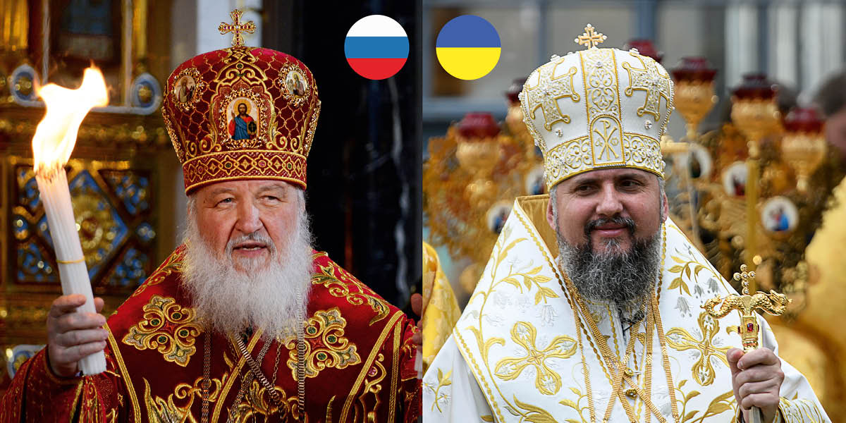 Koláž: 1. Moskevský patriarcha Kirill z Ruska. 2. Kyjevský metropolita Epifanij I. z Ukrajiny