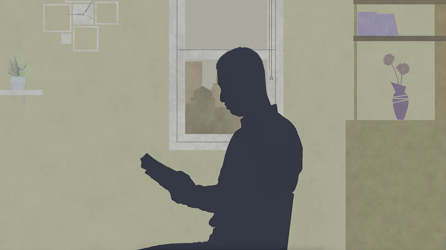 Scéna z videa „Jsi připravený na přírodní katastrofu?“. Bratr si čte Bibli
