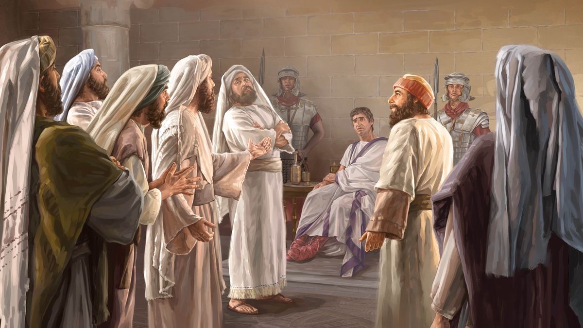 Pontius Pilát poslouchá žádost náboženských vůdců