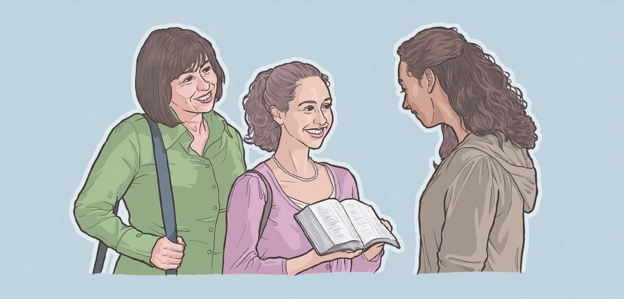 Mladá sestra používá ve službě Bibli