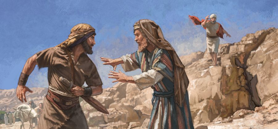 Král David říká Abišaiovi, aby nechal Šimeie být