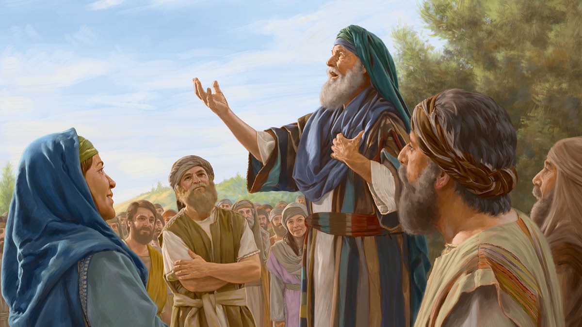 Mojžíš učí Izraelity píseň, která oslavuje Jehovu