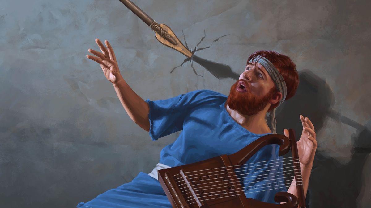 David s harfou v ruce uhnul před kopím