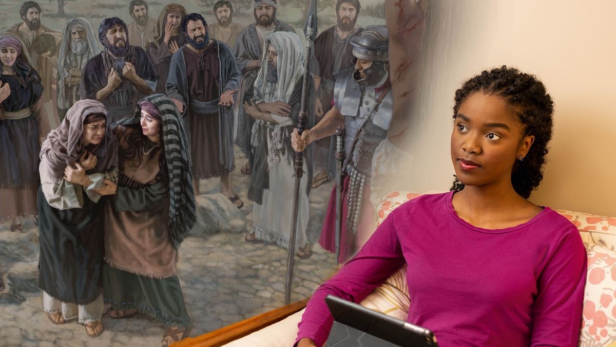 Mladá sestra přemýšlí o tom, co čte v Bibli. Představuje si, jak Marie Magdaléna utěšuje Ježíšovu matku Marii, když Ježíš visí na mučednickém kůlu