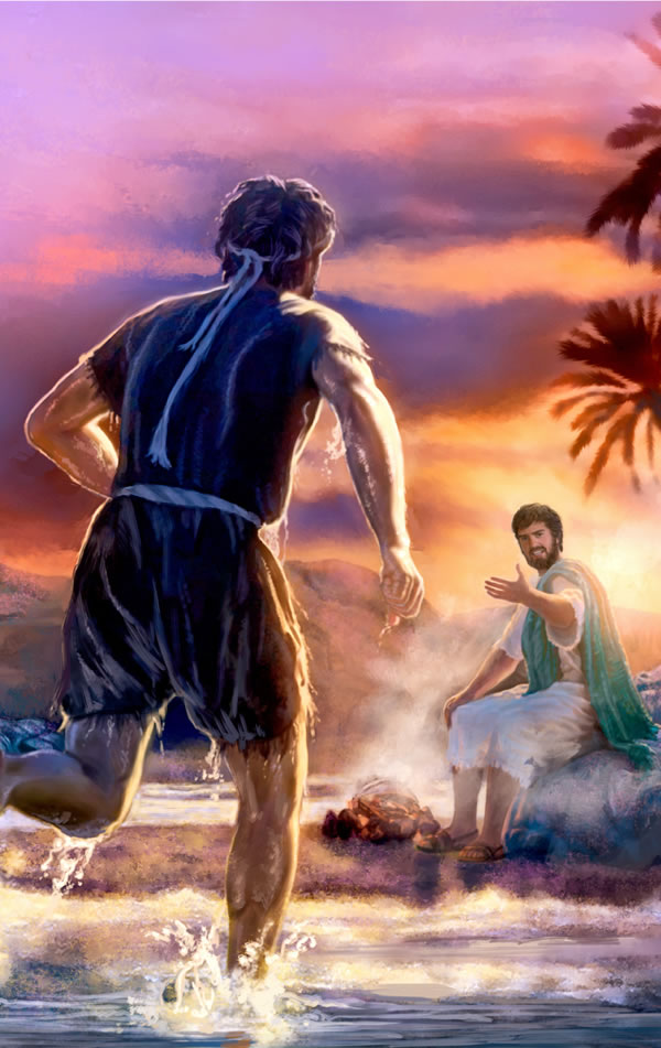 Pedro corriendo por la playa al encuentro de Jesús