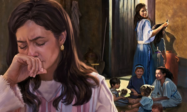 Ana llora, y Peniná, rodeada por sus hijos, la mira con arrogancia
