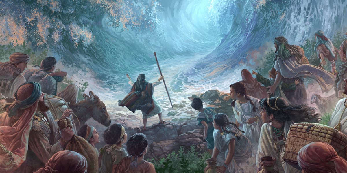 Moisés y los israelitas viendo cómo se divide el mar Rojo