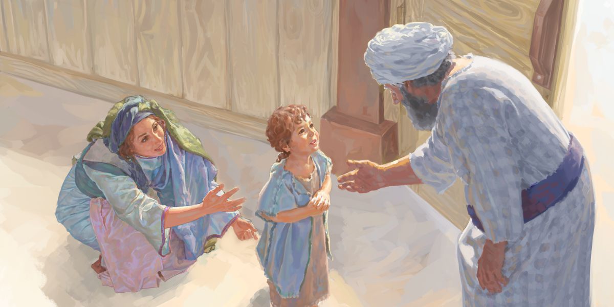 Ana lleva al pequeño Samuel ante Elí en el tabernáculo