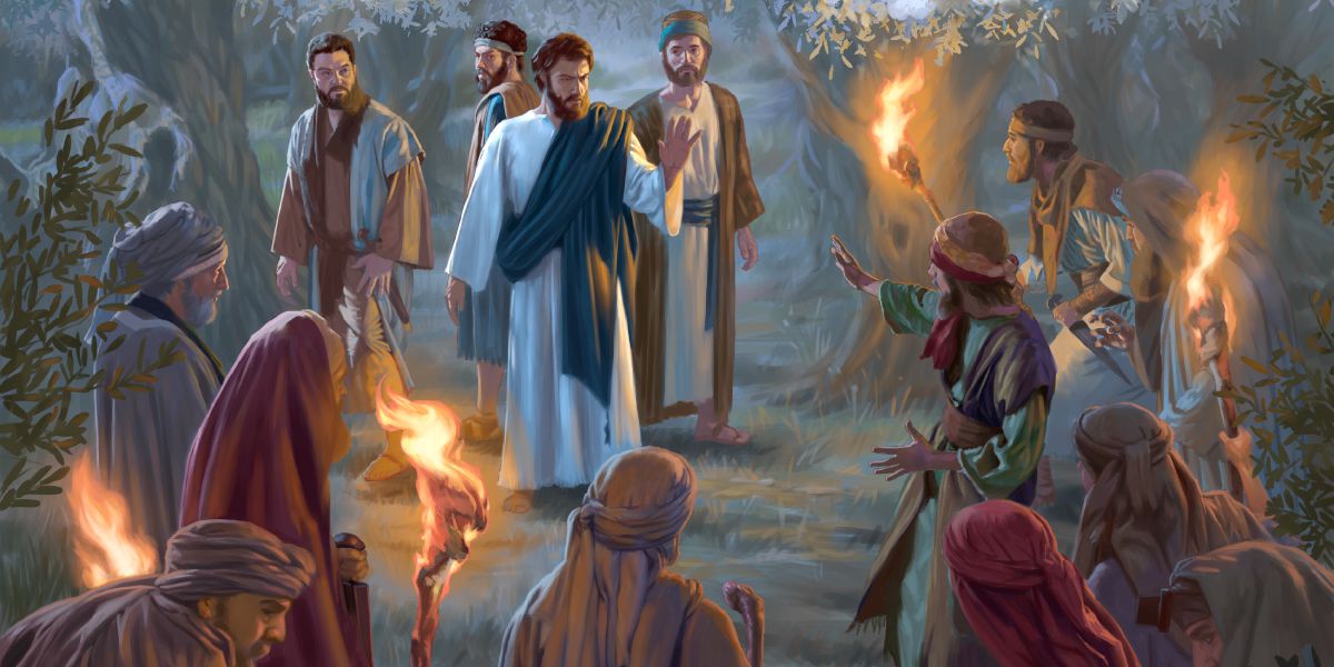Judas traiciona a Jesús en el jardín de Getsemaní