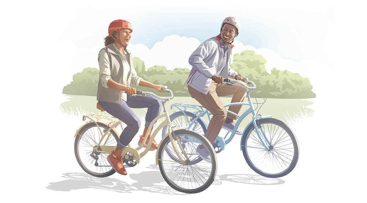 Un matrimonio paseando en bicicleta juntos.