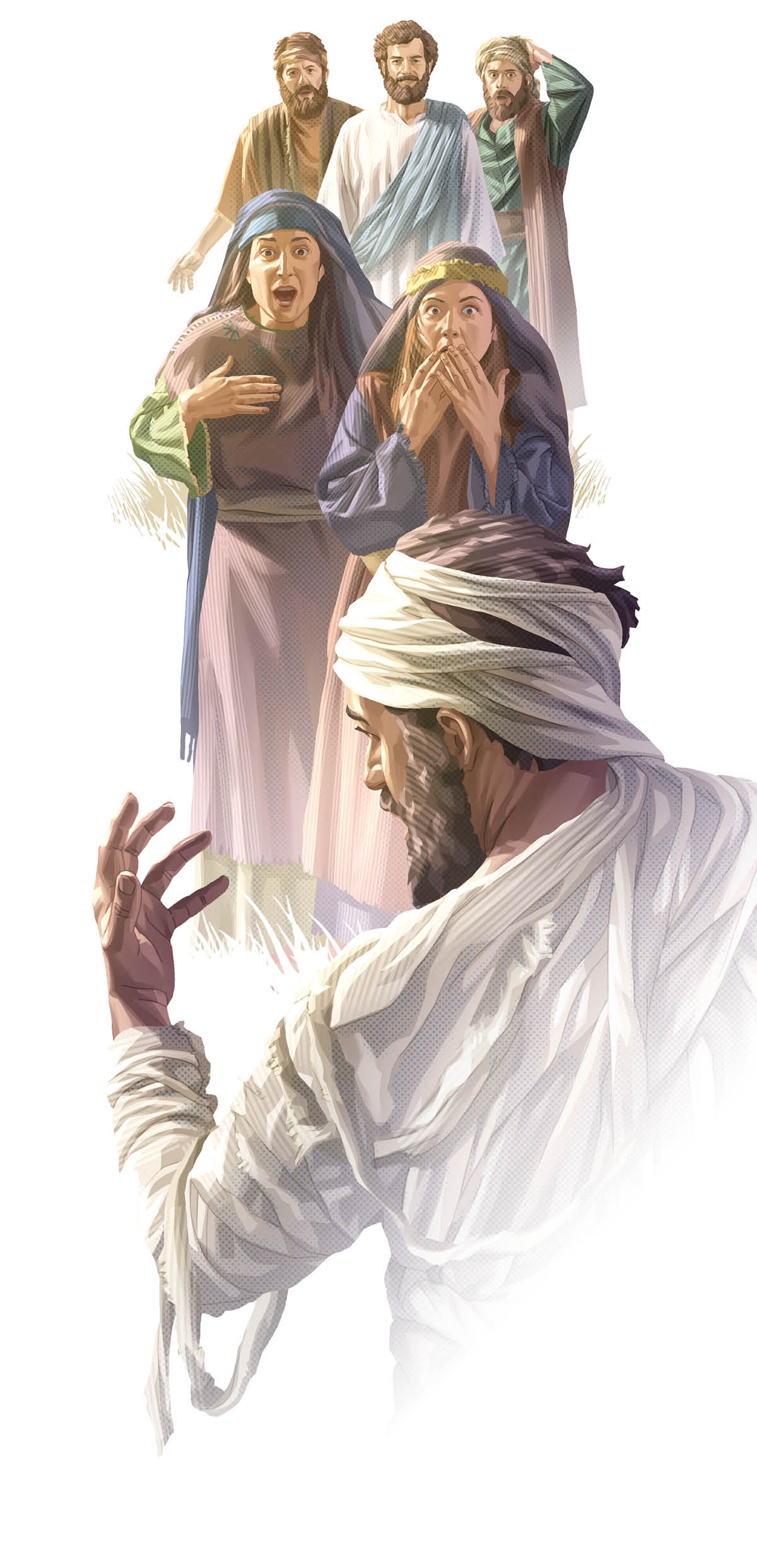 Jesús resucitando a Lázaro y la gente mirando asombrada.