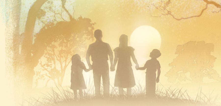 Una familia mirando el atardecer