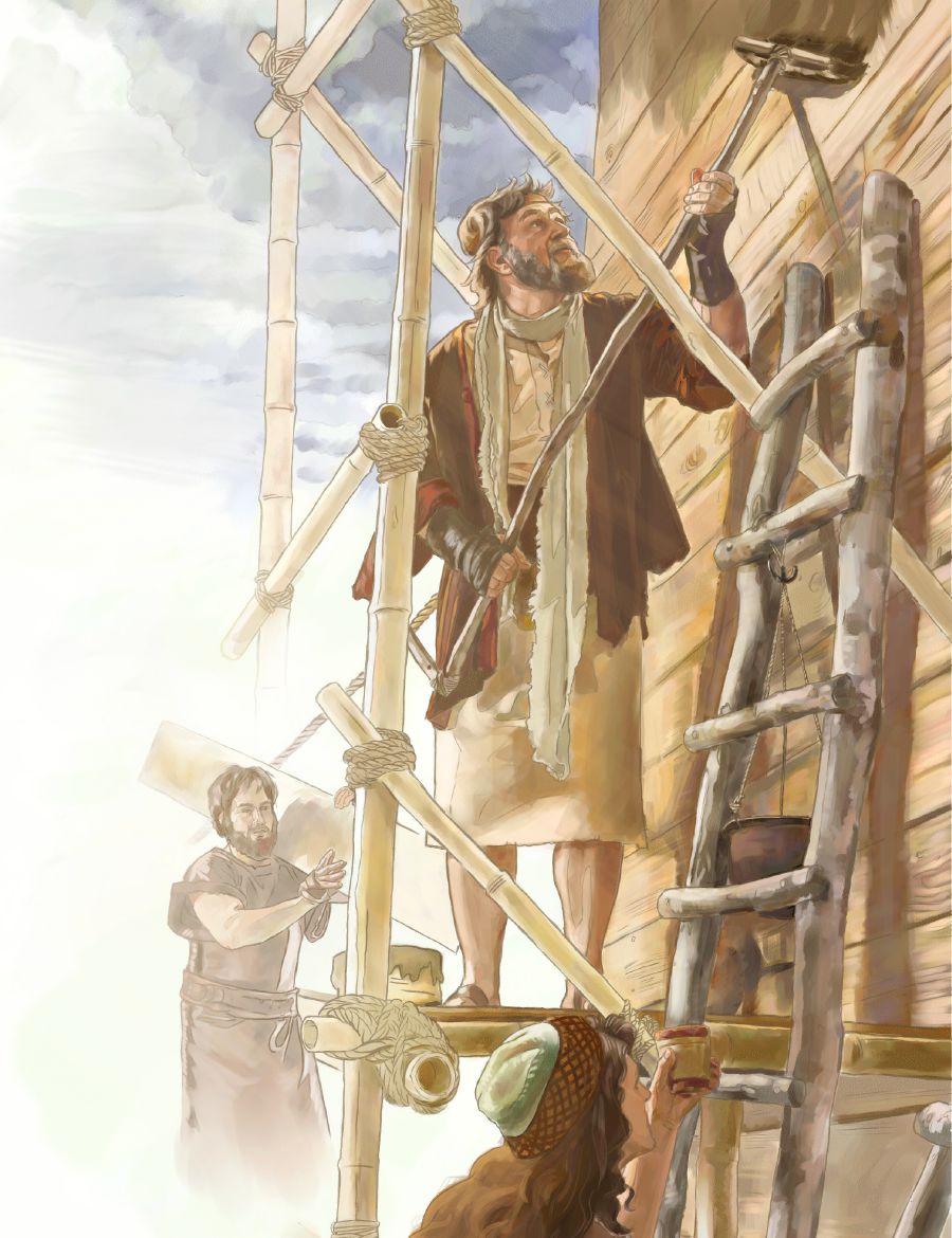 Noé y su familia construyen un arca