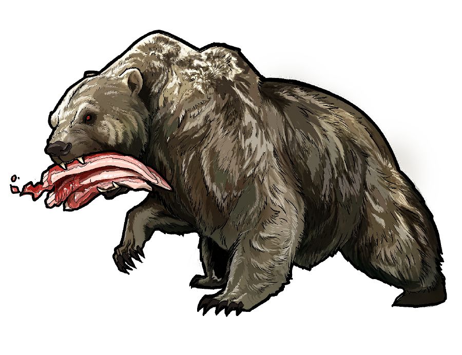 Una bestia parecida a un oso con tres costillas en la boca