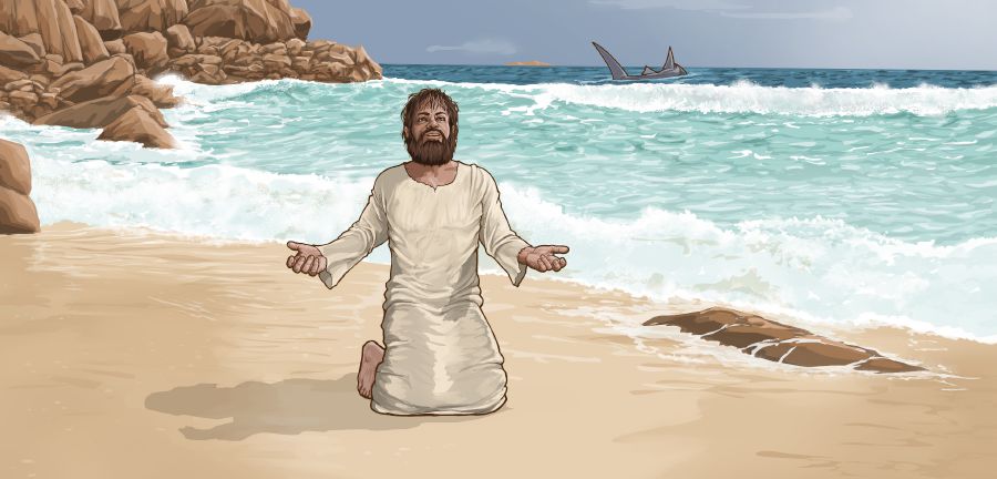 Jonás ora en la playa