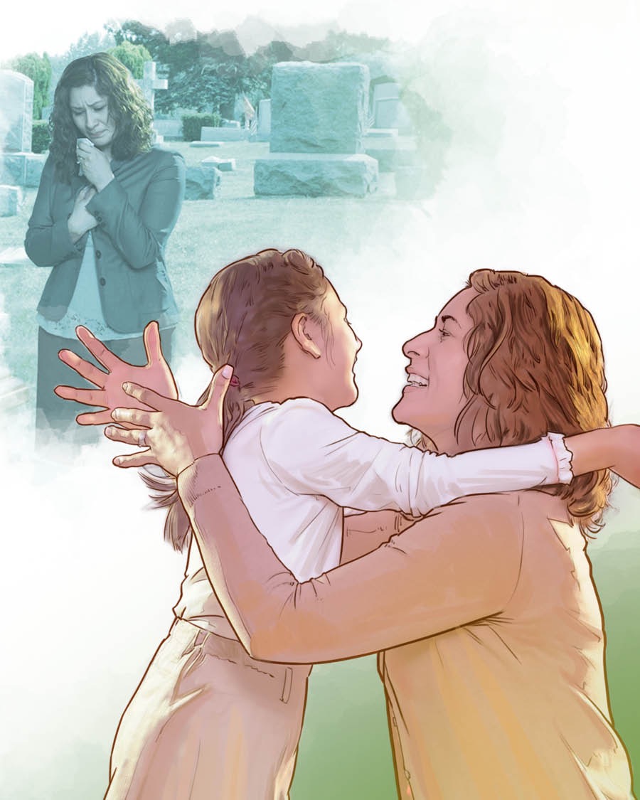 Una madre llora delante de la tumba de su hija y se imagina el día en que la volverá a ver