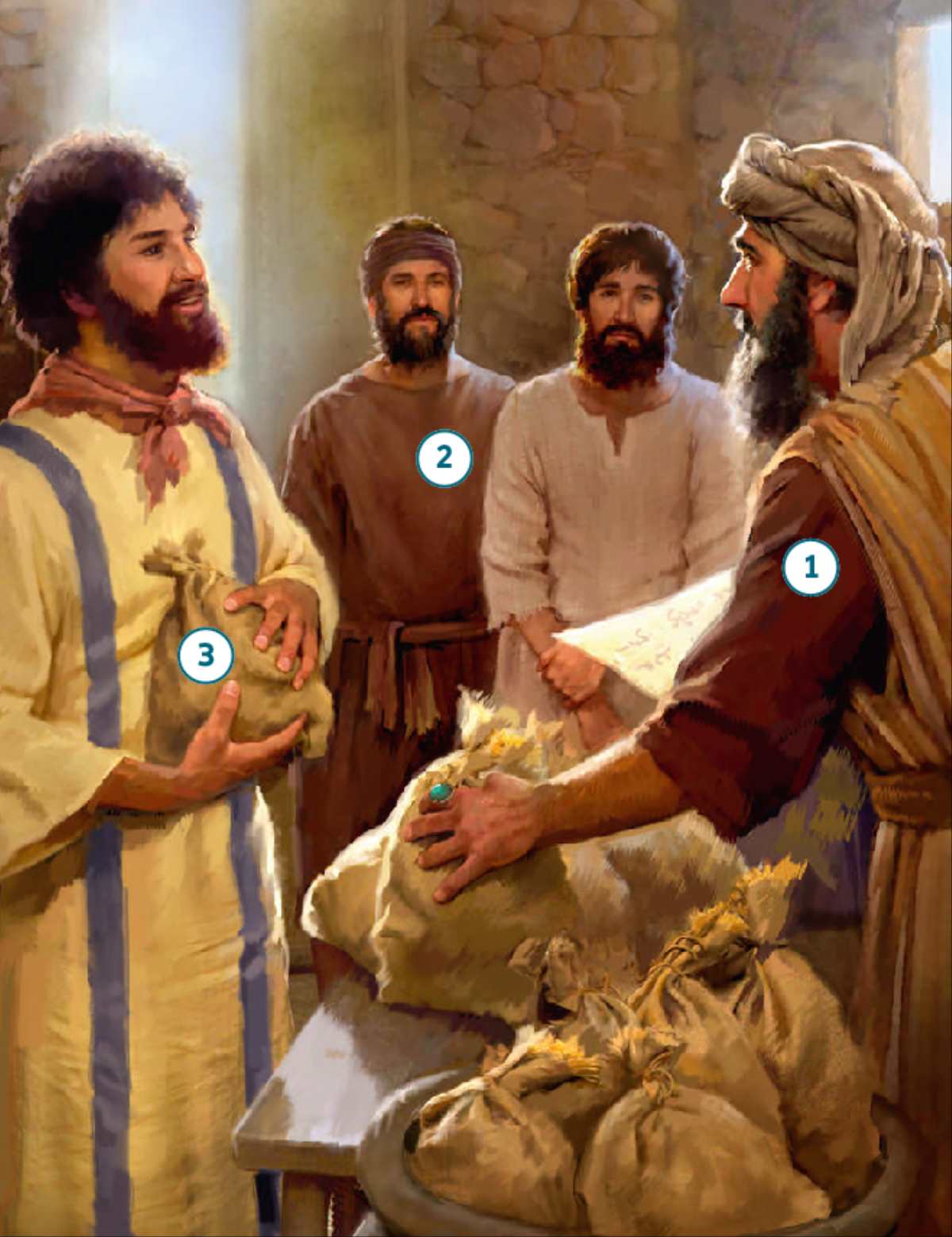 El amo, los esclavos y varias bolsas con dinero