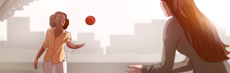 Dos mujeres juegan a lanzarse una pelota