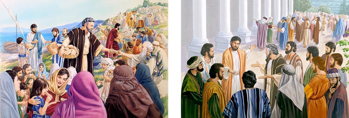 Jesús alimenta de forma milagrosa a sus discípulos. Muchos de ellos abandonan a Jesús, y él pregunta a sus apóstoles si también quieren abandonarlo
