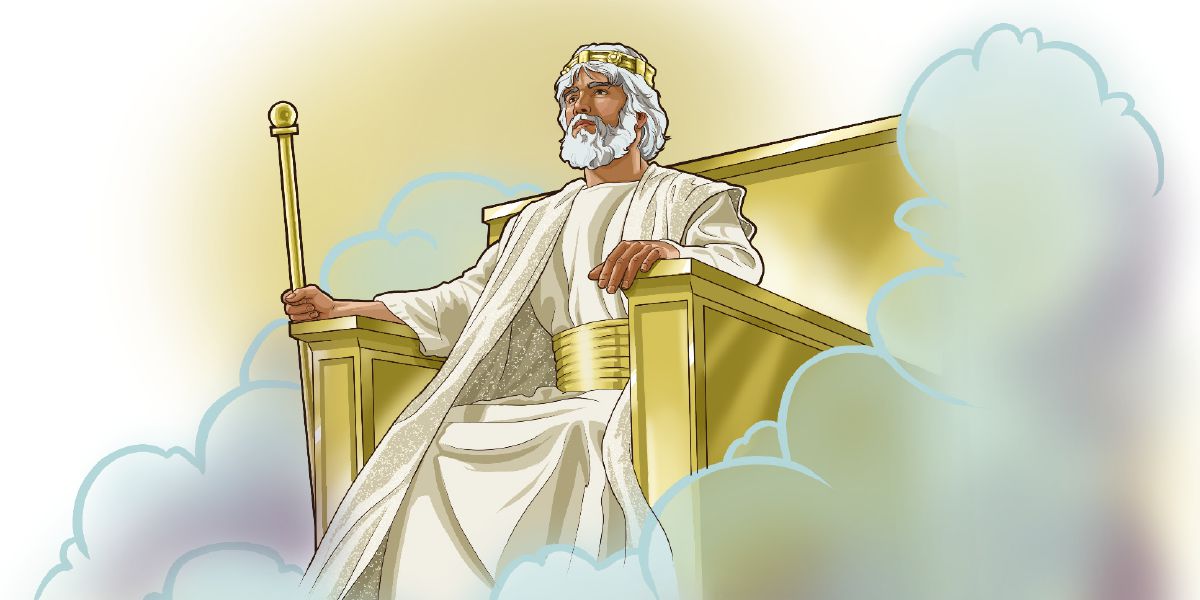 Jesús en su trono celestial con el cetro en la mano