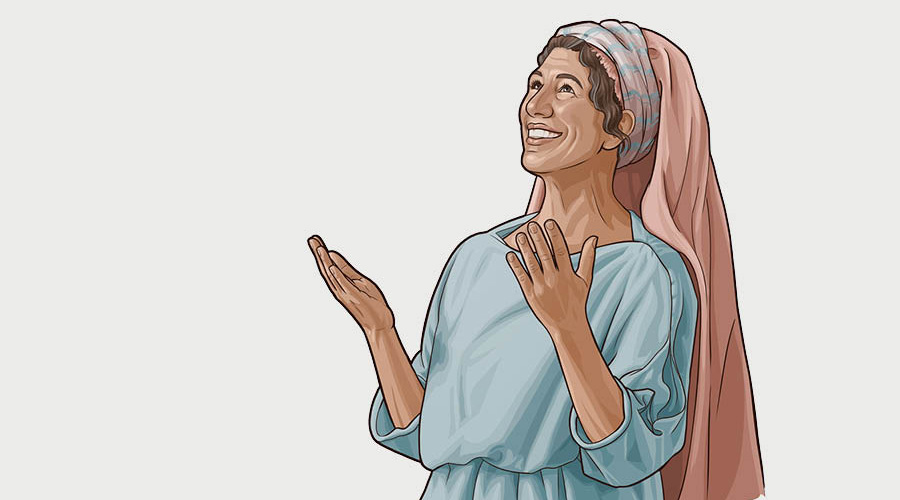 Una mujer israelita mirando hacia arriba y dándole las gracias a Jehová.