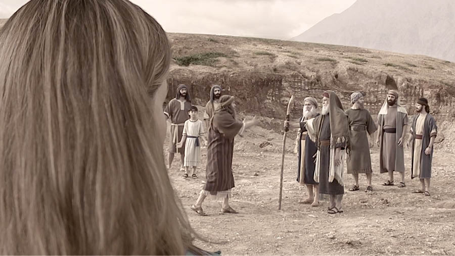 Una imagen del video Un corazón leal y completo para Jehová: Gabriella se imagina el relato de la rebelión de Coré.