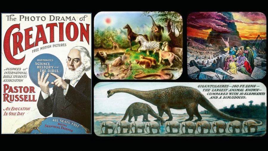 Un poster y diapositivas del Foto-Drama de la Creación