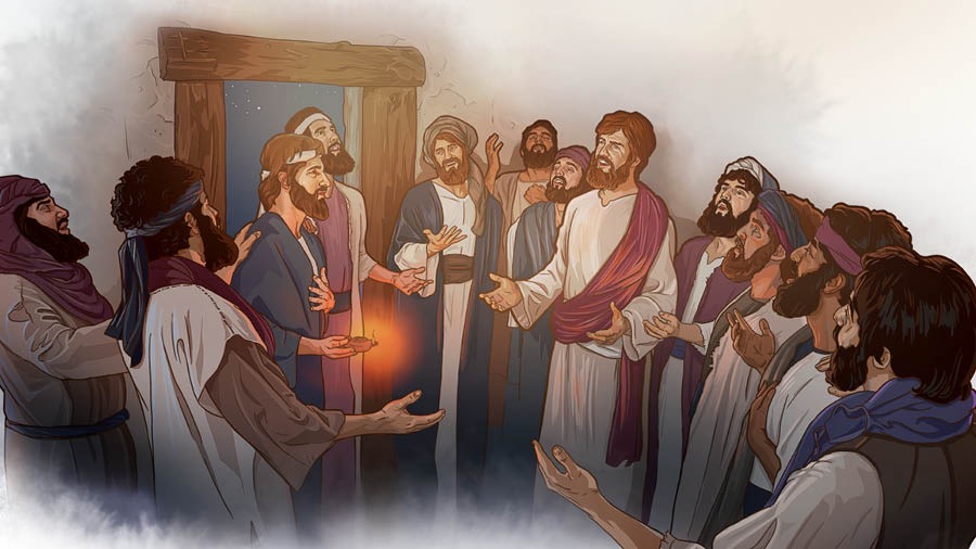 Jesús y sus apóstoles fieles cantándole a Jehová para alabarlo