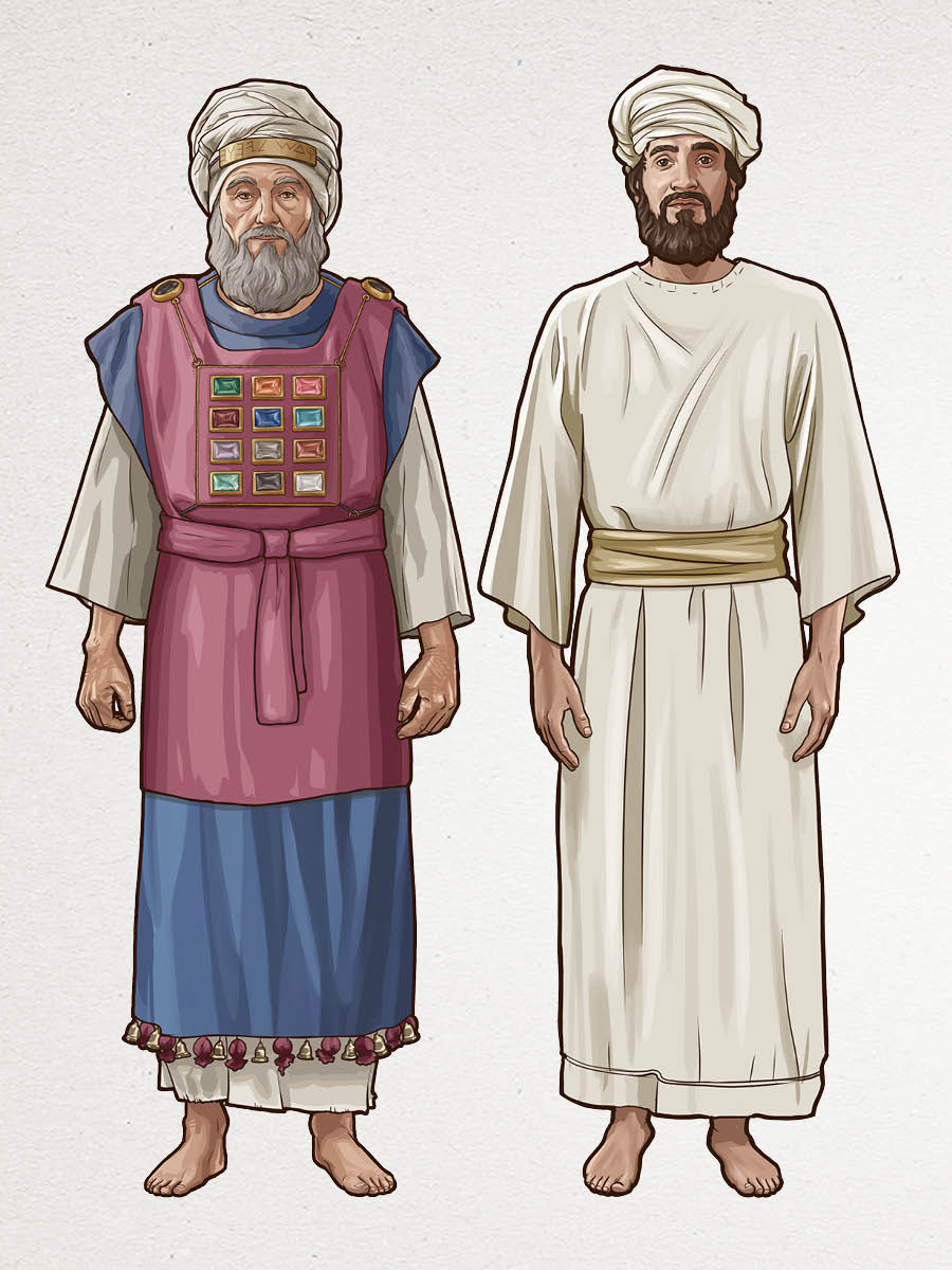 El sumo sacerdote y un sacerdote levita con sus prendas de vestir especiales.