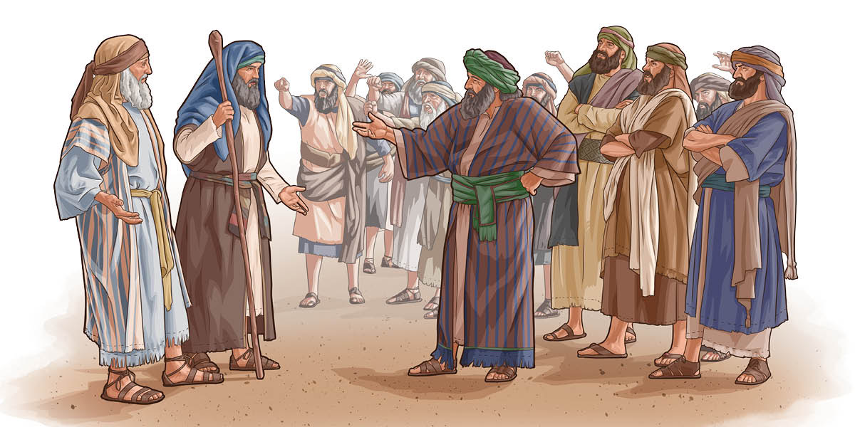 Coré y un grupo grande de hombres israelitas se enfrentan a Moisés y Aarón.