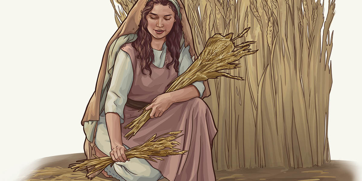 Una mujer israelita recogiendo granos en el campo.