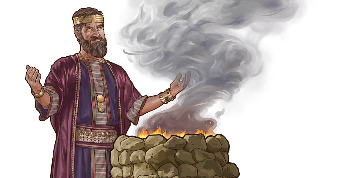 El rey Saúl es arrogante y ofrece un sacrificio quemado en un altar.