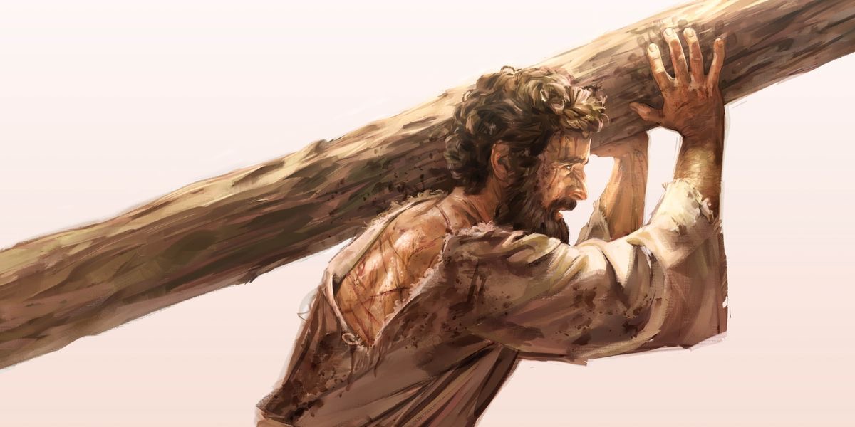 Jesús llevando el madero de tormento.