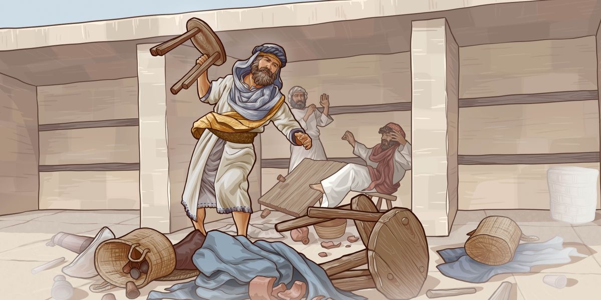 Nehemías saca de un comedor del templo las cosas de Tobías.