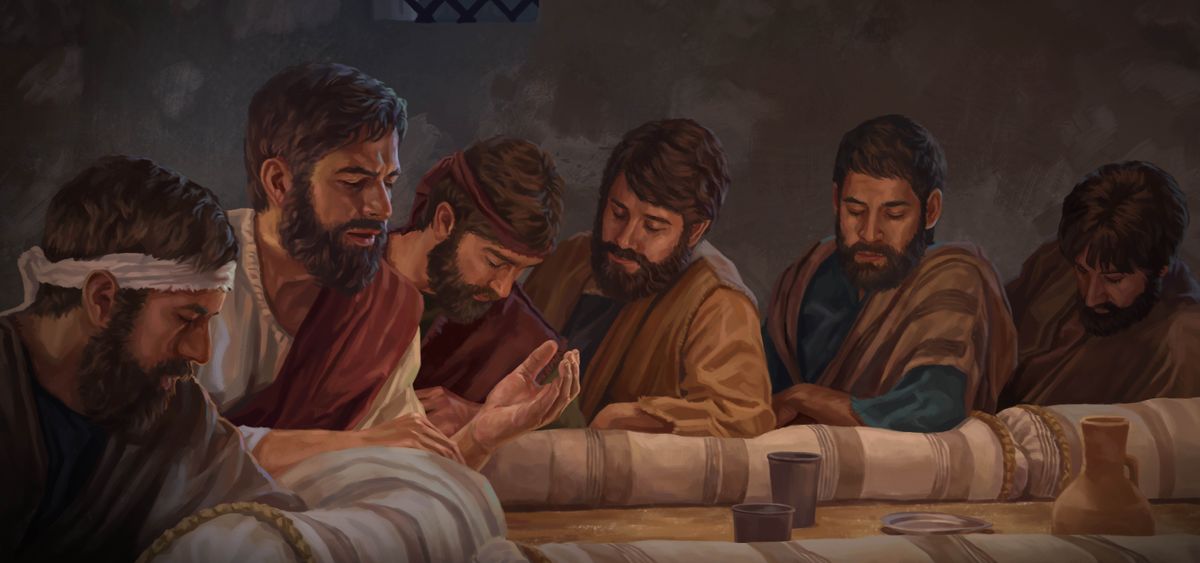 Jesús ora con sus apóstoles en la cena de la Pascua.