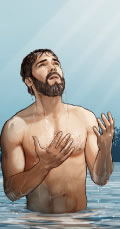 Jesús todavía en el agua después de su bautismo