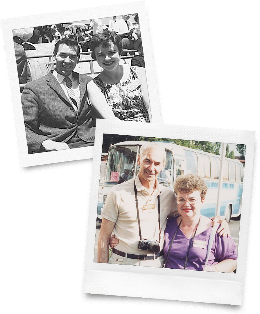 Walter Markin y su esposa, Eunice, en 1960 y en 1989