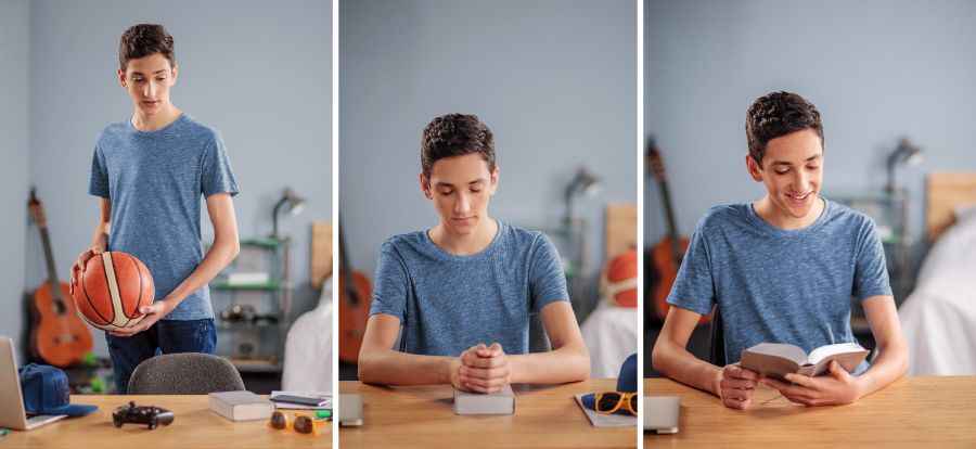 En vez de jugar a la pelota, un joven ora y lee la Biblia