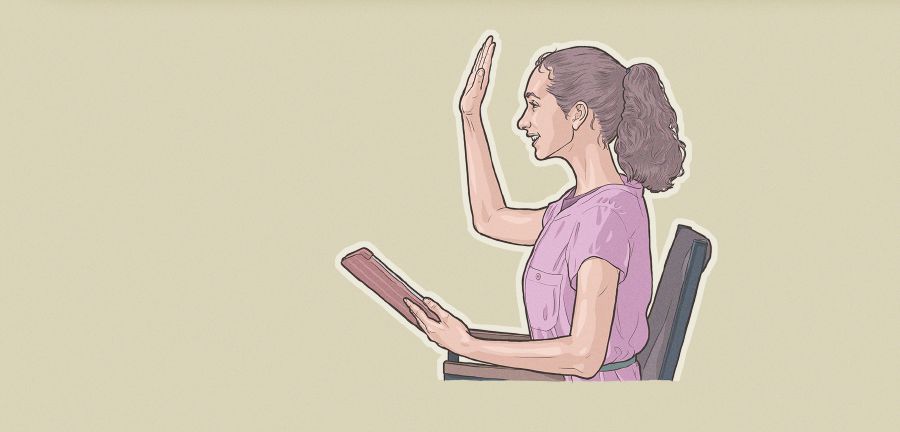 Una joven cristiana levanta la mano para comentar en una reunión