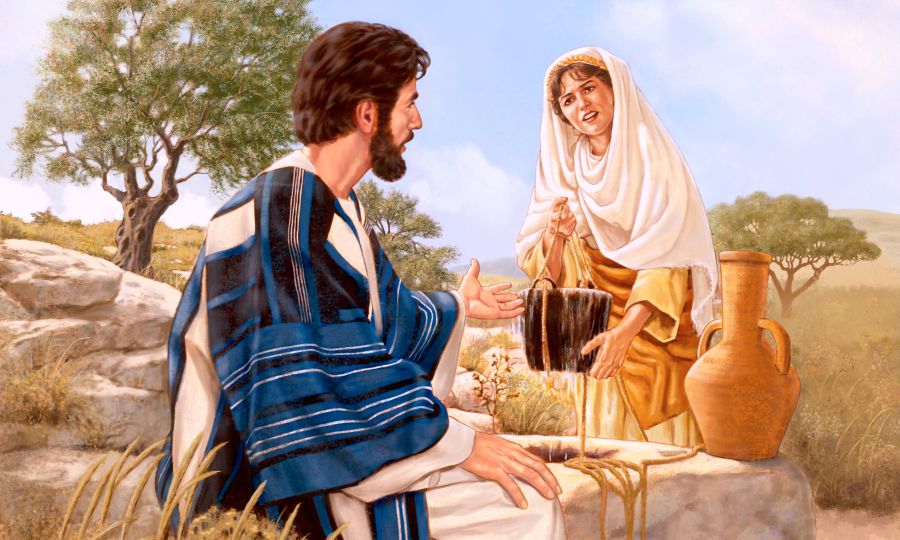 Jesús habla con una samaritana junto a un pozo