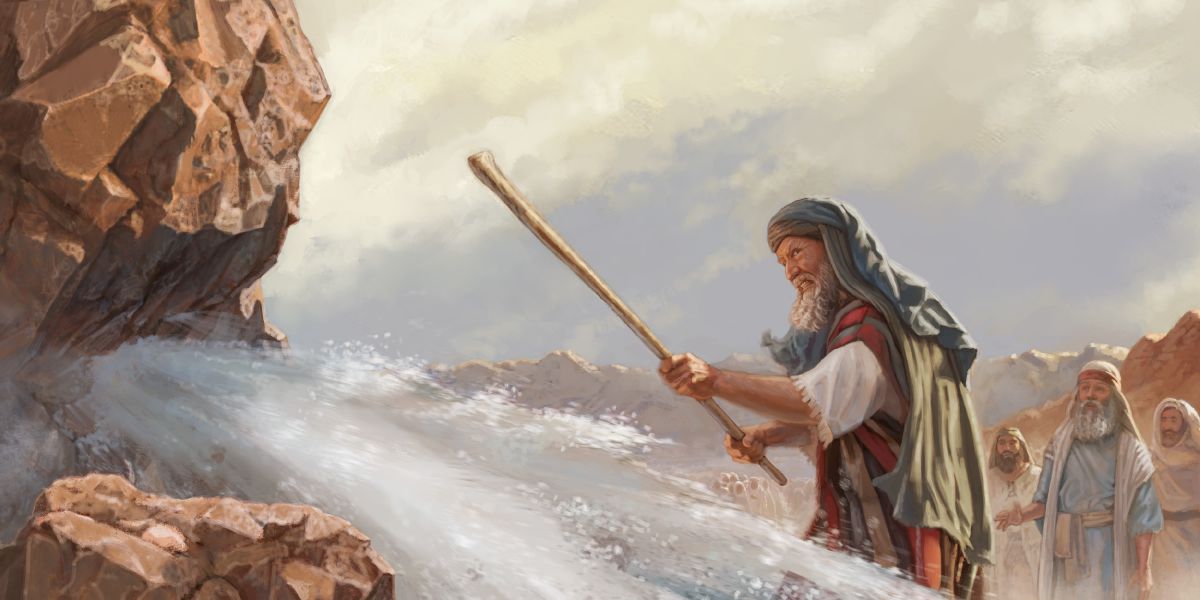 Moisés golpea el peñasco y sale agua