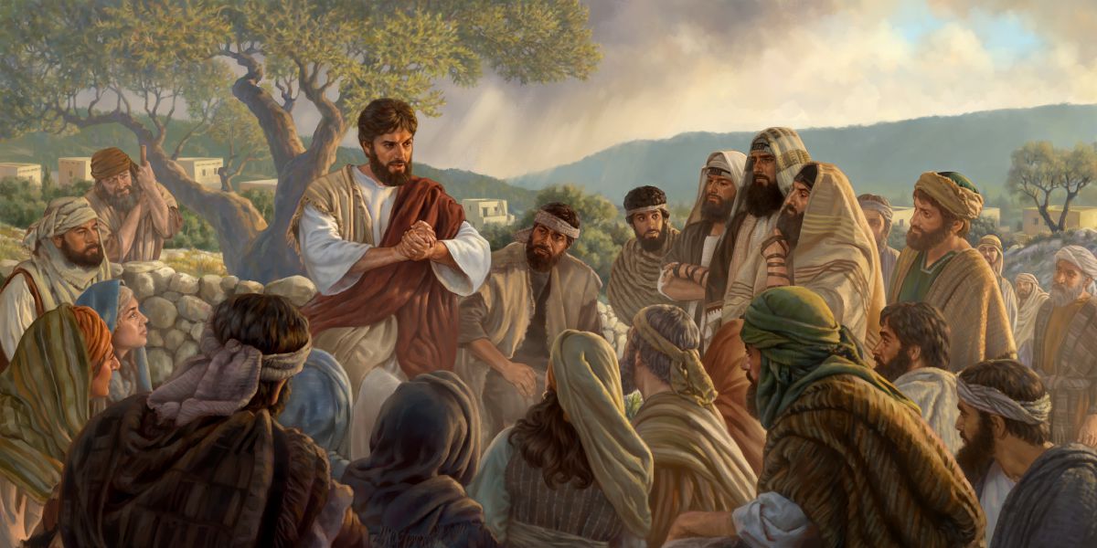 Jesús enseña a una multitud reunida en torno a él