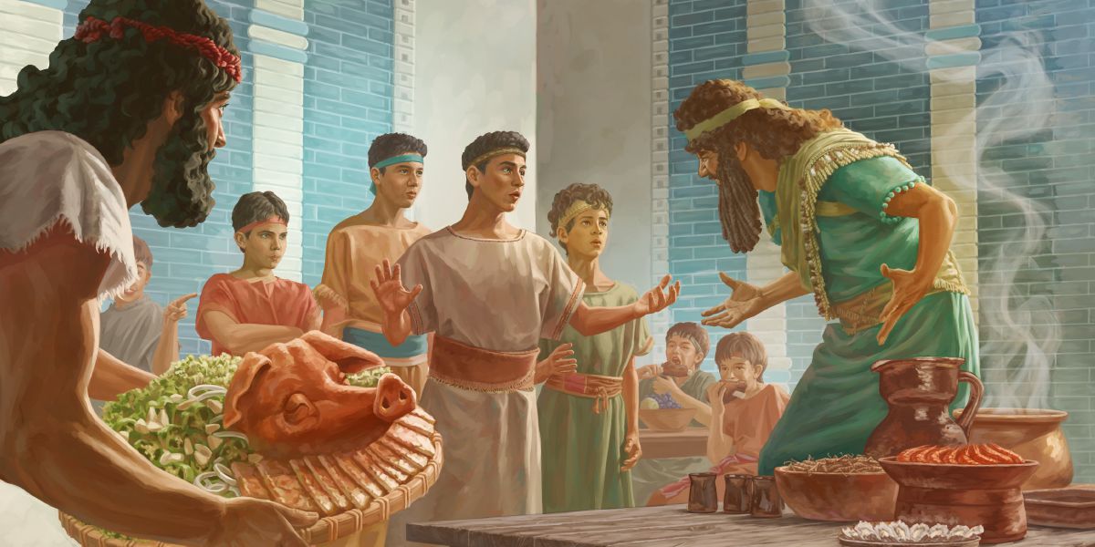 Daniel y sus tres compañeros se niegan a comer los manjares del rey