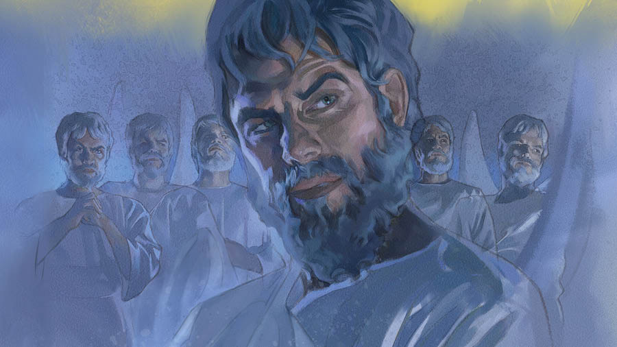 Satanás en el cielo rodeado de ángeles malvados.
