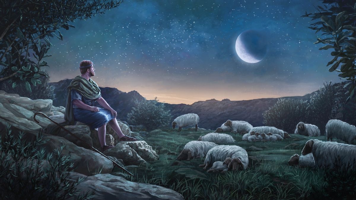David observa un cielo estrellado mientras cuida de sus ovejas.
