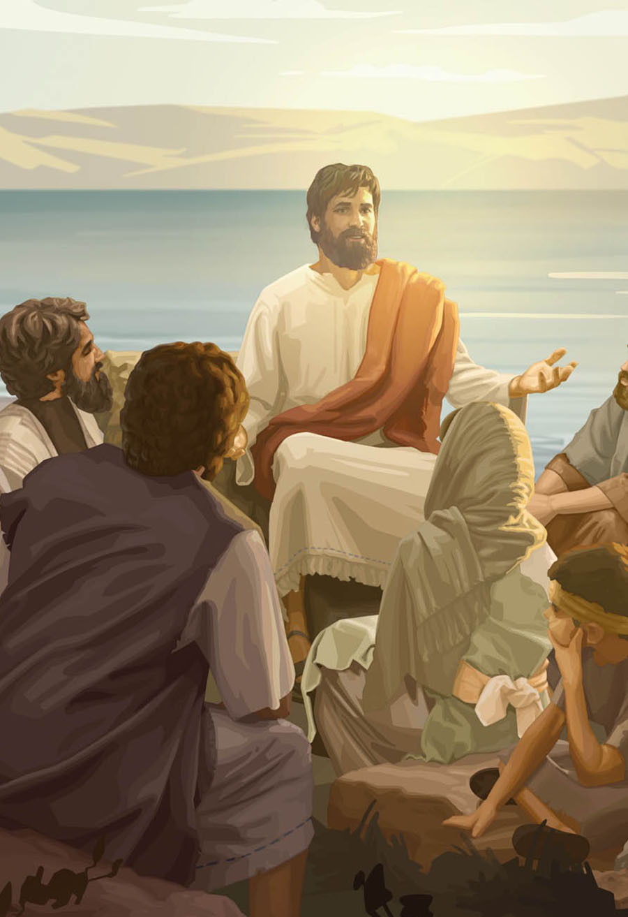 Jesús enseñando a unas cuantas personas.