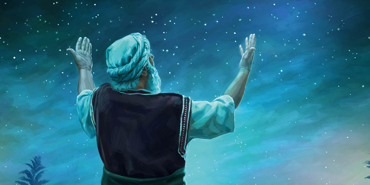 Abrahán mirando las estrellas con los brazos extendidos